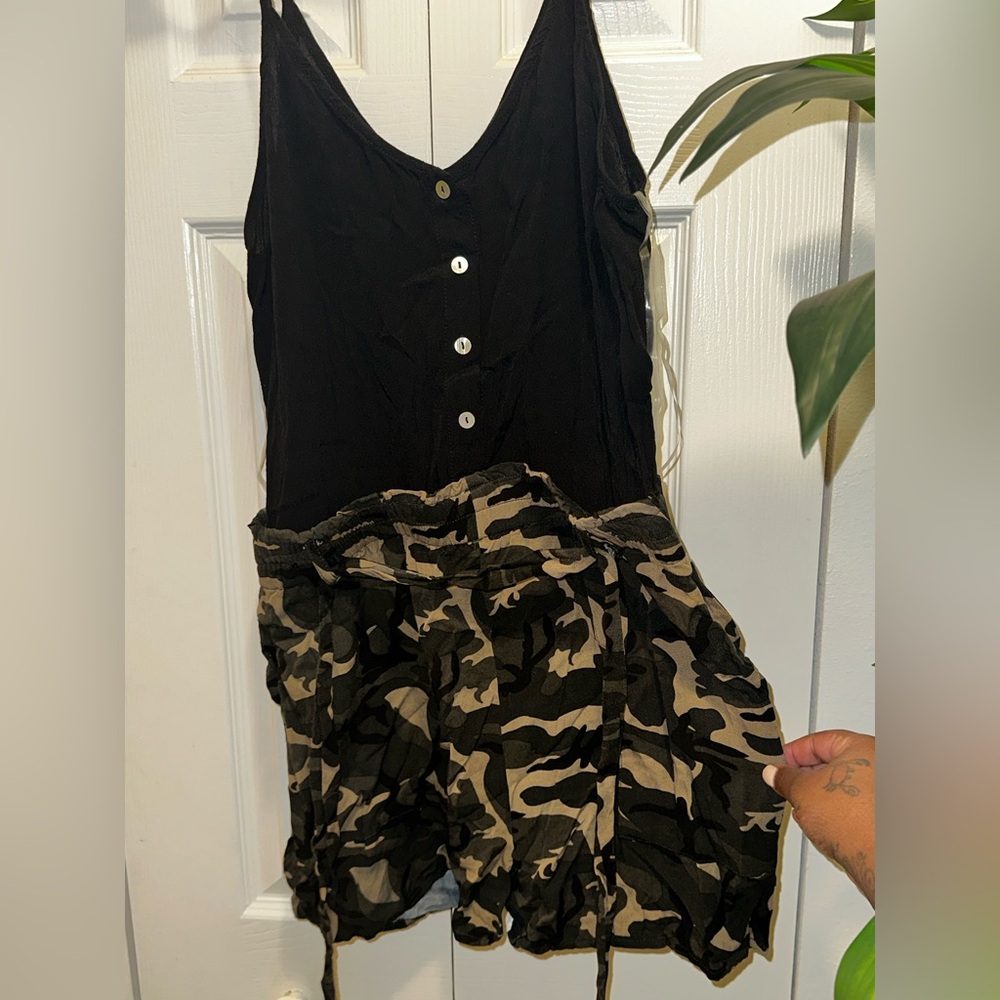 Stylish Black and Camouflage shorts Romper
